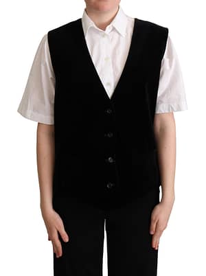 Dolce & Gabbana Black Cotton Leopard Print Waistcoat Vest