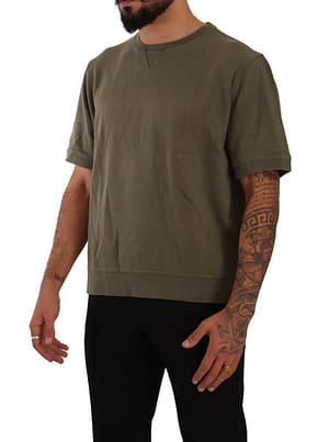 Army Green Cotton Crewneck Short Sleeves T-shirt