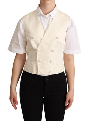 Dolce & Gabbana Beige Silk Sleeveless Waistcoat Vest