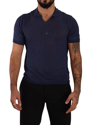 Navy Blue Linen Collared T-shirt
