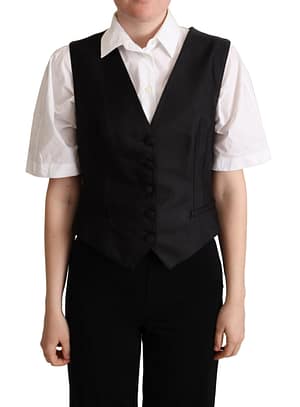 Dolce & Gabbana Black Silk Sleeveless Waistcoat Vest