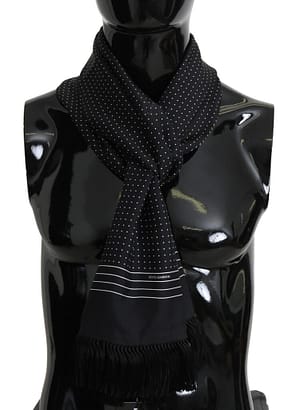Dolce & Gabbana Scarf Black Dotted Silk Neck Wrap Fringes