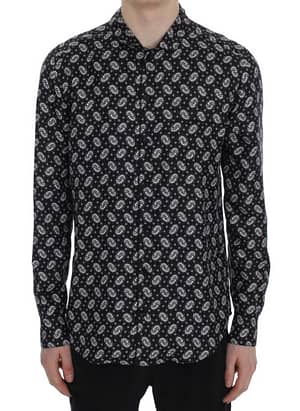 Dolce & Gabbana Black Floral Print Silk Pajama Shirt