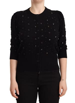 Dolce & Gabbana Black Crystal Cardigan Short Sleeve Sweater