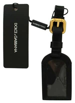 Dolce & Gabbana Black Leather Gold Logo Keyring Chain Case Keychain