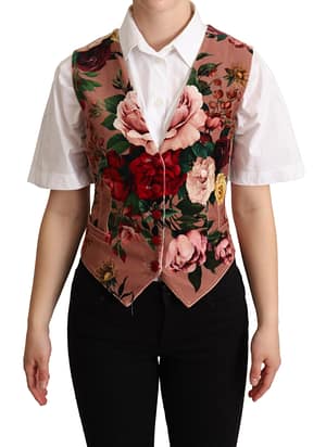 Dolce & Gabbana Pink Floral Print Velvet Waistcoat Vest