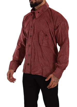 Red Long Sleeves Collared Button Down Shirt