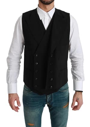 Dolce & Gabbana Black Waistcoat Formal Double Breasted Vest