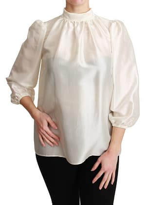 Dolce & Gabbana White Silk Neck Scarf Bow Blouse Shirt