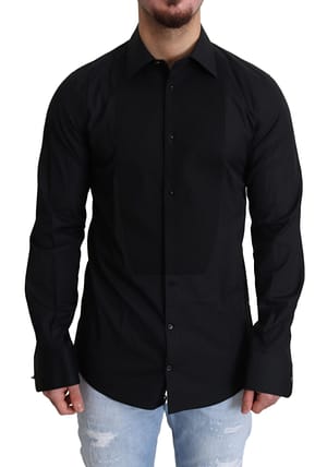 Dolce & Gabbana Black 100% Cotton Men Dress Formal Shirt