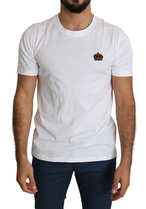 Dolce & Gabbana White Heraldic Crown Embroidered Men T-shirt