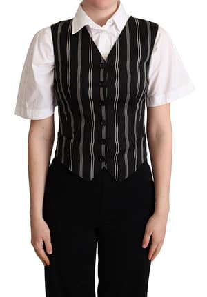 Dolce & Gabbana Black Striped Leopard Print Waistcoat Vest