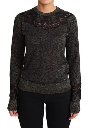 Dolce & Gabbana Gold Black Lace Pullover Blouse Tops Sweater