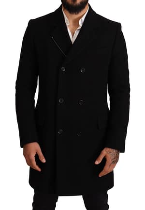 Dolce & Gabbana Black Wool Double Breasted Coat Men