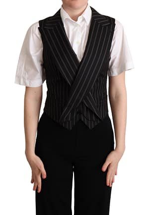 Dolce & Gabbana Black Striped Leopard Print Waistcoat Vest Top
