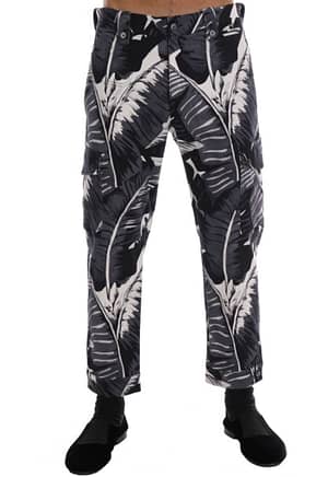 Dolce & Gabbana Gray Banana Leaf Cotton Pants