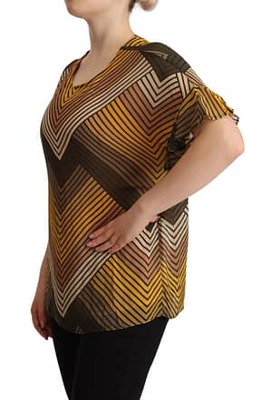 Multicolor Stripes Short Sleeves Round Neck Top Blouse