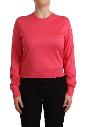 Dolce & Gabbana Pink Silk Crewneck Pullover Top Sweater