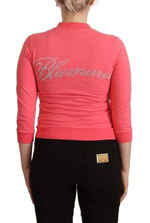 Pink 3/4 Sleeve Zip Embellished Sweater