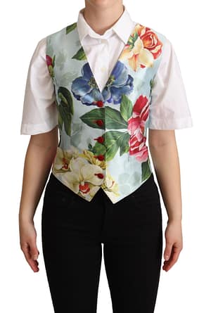 Dolce & Gabbana Mint Green Floral Silk Waistcoat Vest
