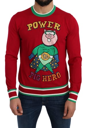 Dolce & gabbana red wool silk pig of the year sweater