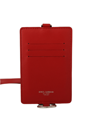 Dolce & Gabbana Red Leather Mini Slim Card Holder Neck Strap Wallet