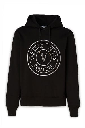 Versace Jeans Couture Black Cotton Logo Details Hooded Sweatshirt