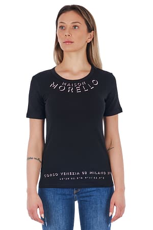 Frankie Morello Black Cotton Tops & T-Shirt