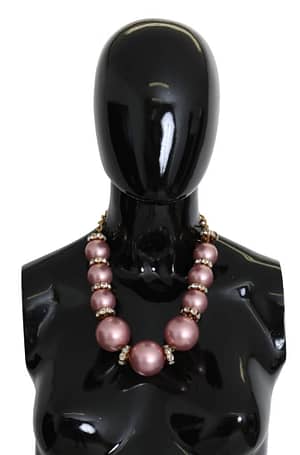 Dolce & Gabbana Gold Brass Pink Maxi Faux Pearl Beads Crystals Necklace