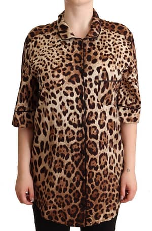 Dolce & Gabbana Brown Leopard Print Short Sleeves Blouse Shirt