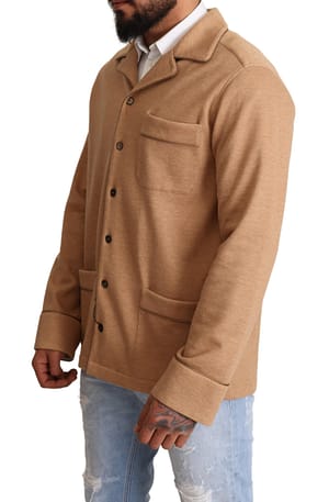 Brown Cotton Button Collared Coat Jacket