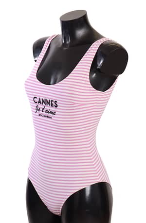 Pink Stripe Cannes Print Swimwear One Piece Swimsuit