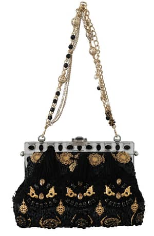 Dolce & Gabbana VANDA Black Tassel Gold Baroque Crystal Purse