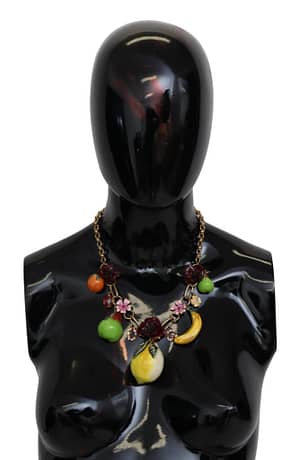 Dolce & Gabbana Fruit Pendant Flower Crystal DG Logo Gold Brass Necklace