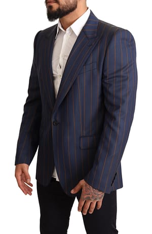 Blue Striped Wool Slim Fit Blazer Jacket