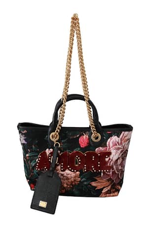 Dolce & Gabbana Black Floral Amore Patch Tote Borse CAPRI Leather Bag