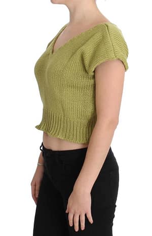 Green Cotton Blend Knitted Sleeveless Sweater