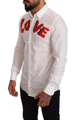 White Love Patch Cotton Formal Shirt