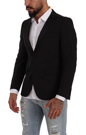 Black Single Breasted Slim Fit Two Button Blazer