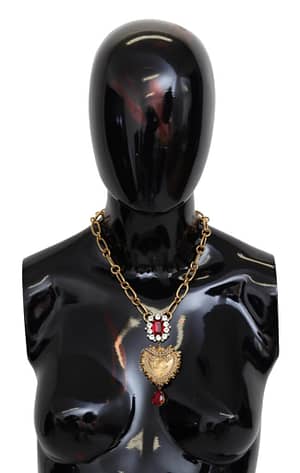 Dolce & Gabbana Gold Tone Brass Red Crystals Sacred Heart Pendant