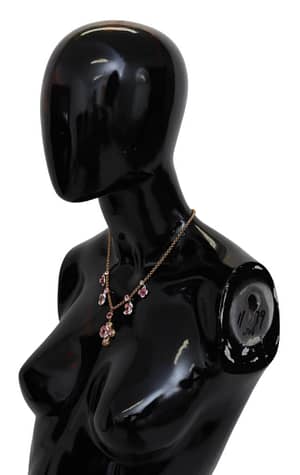 Pink Crystals Gold Chain Cross Floral Charm Necklace