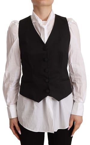 Dolce & Gabbana Black Button Down Sleeveless Vest Cotton Top