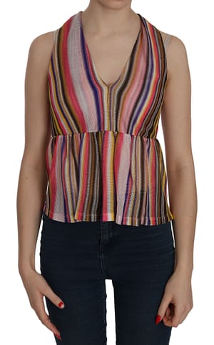 PINKO Multi Color Sleeveless Deep Neck Backless Top Blouse