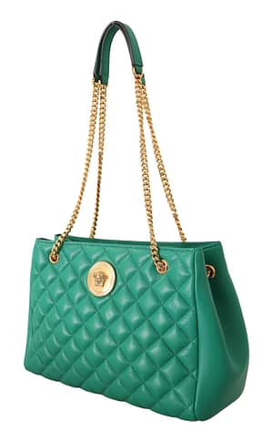Green Quilted Nappa Leather Medusa Tote Handbag
