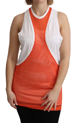 Dsquared2 Orange White Crewneck Sleeveless Tank T-shirt Dress Top