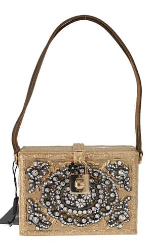 Dolce & Gabbana Gold Brass Crystal Hand Evening Party Clutch Bag