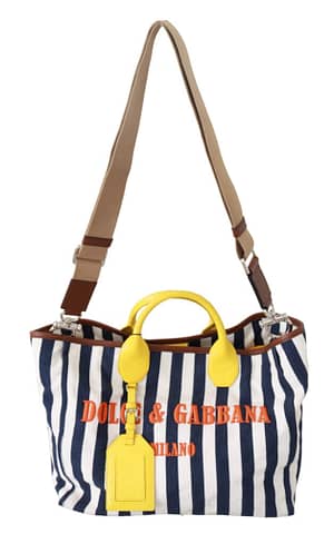 Dolce & Gabbana Blue White Striped Shopping Borse Women Tote Cotton Bag