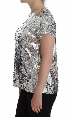 Silver Sequined Crewneck Blouse T-shirt Top