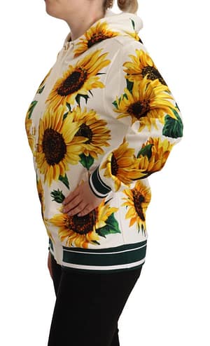 White Daisy Sunflower Hooded Zipper Cotton Sweater