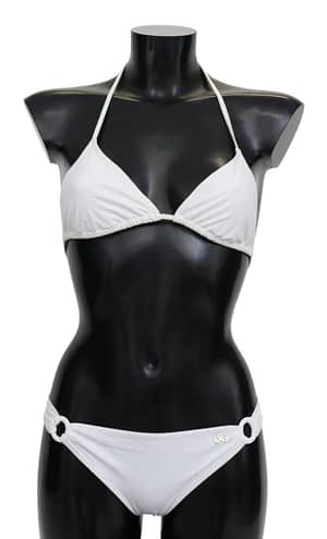 Dolce & Gabbana White Nylon Solid Halter Two Piece Swimwear Bikini